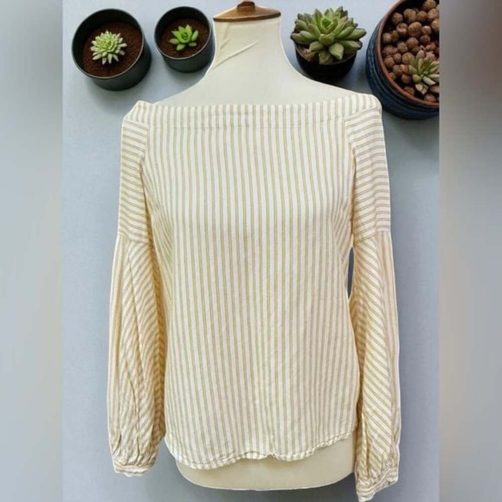 Maeve Striped Yellow and White Off-Shoulder Women's Top Size 0